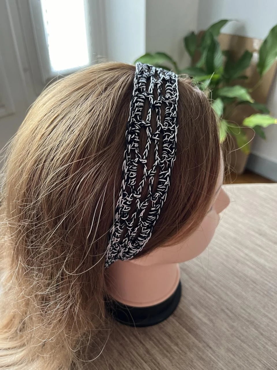 Bandeau Serre tête Headband Stirnband Hoofdband Venda Coton Noir Blanc Taille un